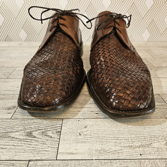 Saks Fifth Ave S5A Woven Leather Lace Up Oxford Dress Up Shoes Size 10.5 M 5889 - Picture 2 of 11